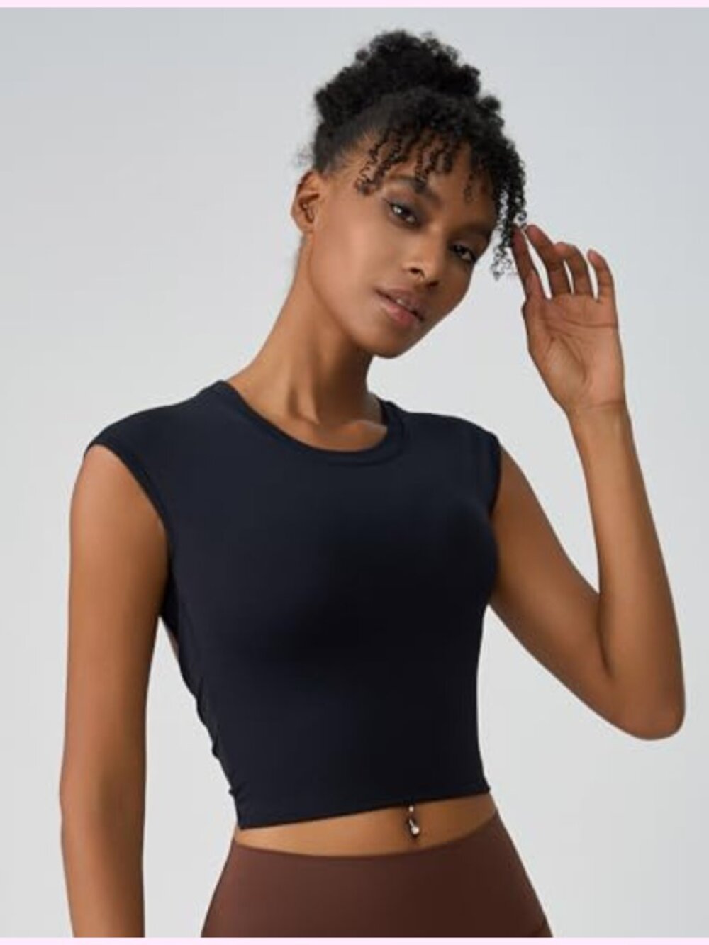 Twist Back Workout Top with Built-in Bra, Crop Tank, Cap Sleeve - Picture 2 of 6